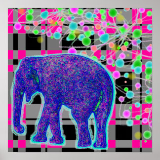 Blue Elephant på Rosa Play Background Poster