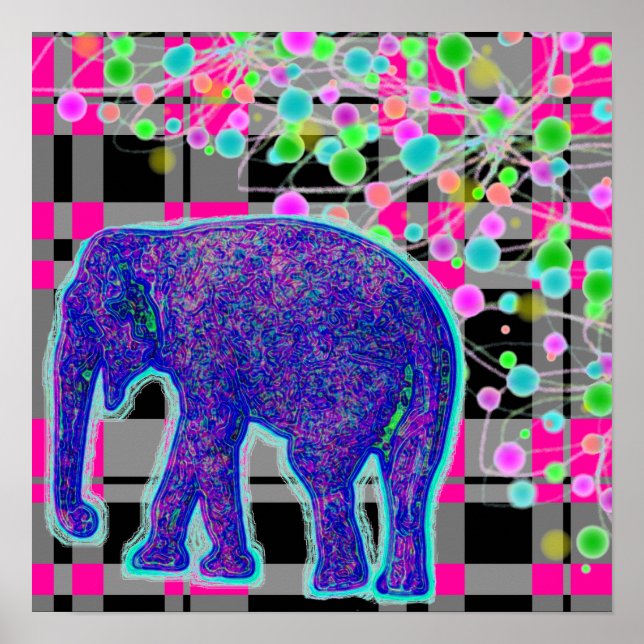 Blue Elephant på Rosa Play Background Poster (Framsidan)