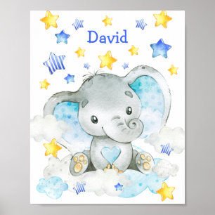 Blue Elephant Personlig Anpassningsbar Nursery Boy Poster
