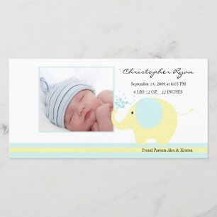 Blue Elephant Pojke Birth Annoucement Meddelande