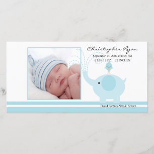 Blue Elephant Pojke Birth Annoucement Meddelande