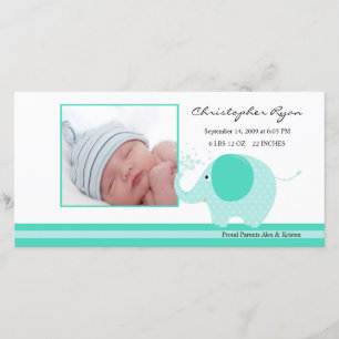 Blue Elephant Pojke Birth Annoucement Meddelande