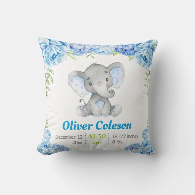 Blue Elephant Pojke Dekorativ kudde Nursery Decor (Framsida)