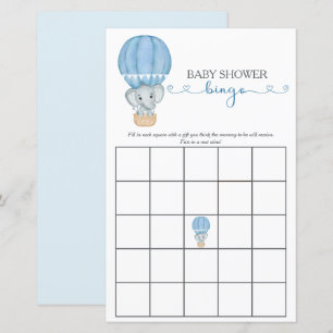 Blue Elephant Pojke Shower Bingo Game