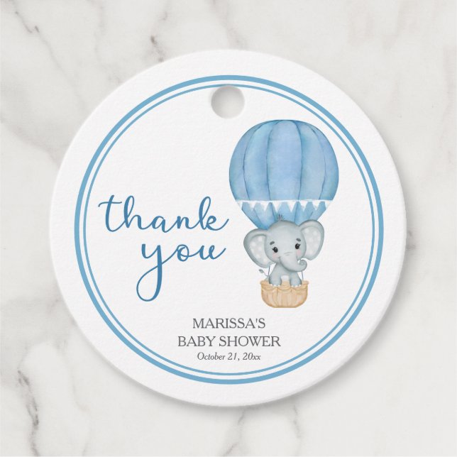 Blue Elephant Pojke Shower Gåvor Etiketter (Framsida)