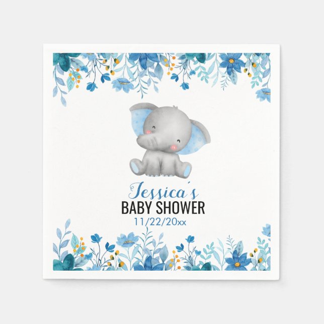 Blue Elephant Pojke Shower Little Peanut Party Pappersservett (Framsidan)