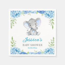 Blue Elephant Pojke Shower Little Peanut Party Pappersservett