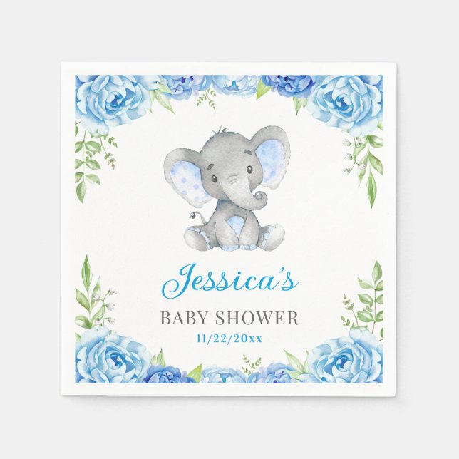 Blue Elephant Pojke Shower Little Peanut Party Pappersservett (Framsidan)