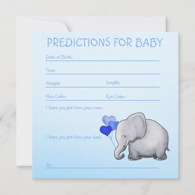 Blue Elephant Pojke Shower Predictions för Baby Inbjudningar (Framsida)