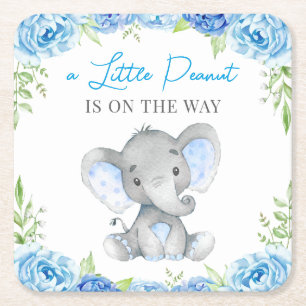 Blue Elephant Pojke Shower Sprinkle Birthday Underlägg Papper Kvadrat