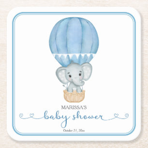 Blue Elephant Pojke Shower Underlägg Papper Kvadrat