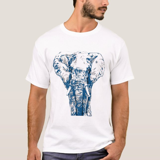Blue Elephant - Pop Art Stil & Posterized T Shirt (Framsida)
