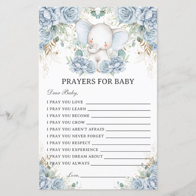 Blue Elephant Prayers for Baby Showers Activity (Framsida)