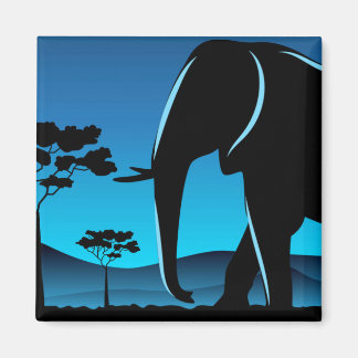 Blue Elephant Silhouette Artwork Magnet