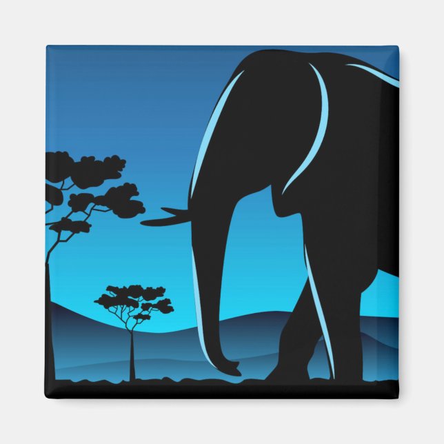 Blue Elephant Silhouette Artwork Magnet (Framsidan)