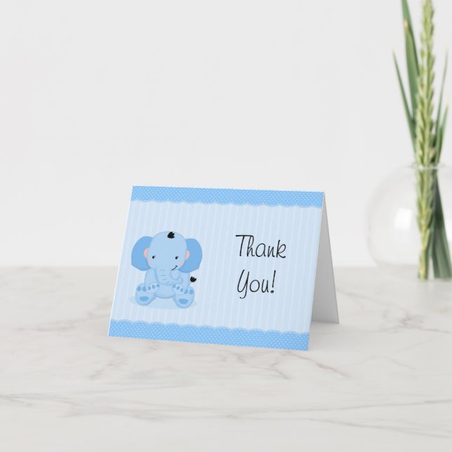 Blue Elephant Tack Baby Shower Kort (Framsida)