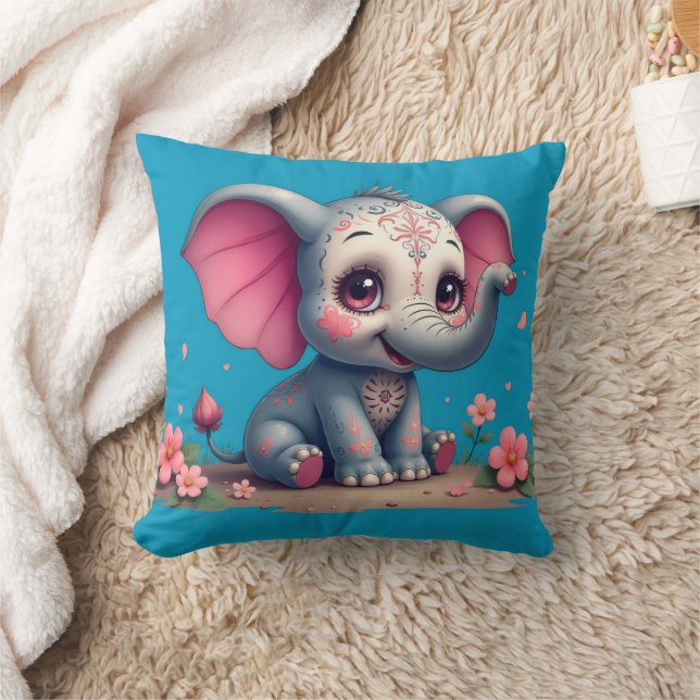 Blue Elephant Throw Pillow Kudde (Filt)