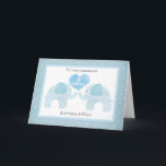 Blue Elephant Twillingars 1st Birthday  Kort<br><div class="desc">Ett sötblått elefantkort för twillingar på första födelsedag. Den har två blå vattenfärgselefanter på framsidan av hälsningskortet med ett blått vattenfärgshjärta som säger "1:a födelsedagen". Du kommer lätt att kunna anpassa fronten med barnens namn. Invändigt kortmeddelande och baksidan av kortet kan också vara personlig. Det här blåa födelsedag-kortet för första...</div>