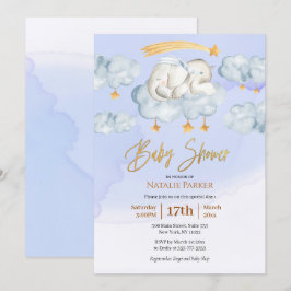 Blue Elephant Twinkle Little Star Boy Shower Inbjudningar