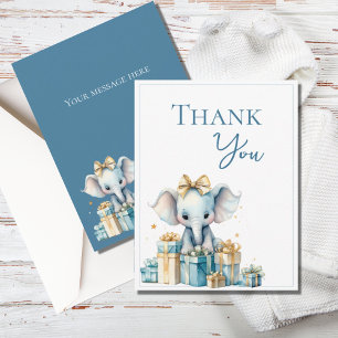 Blue Elephant Watercolor Baby Shower Tack Kort