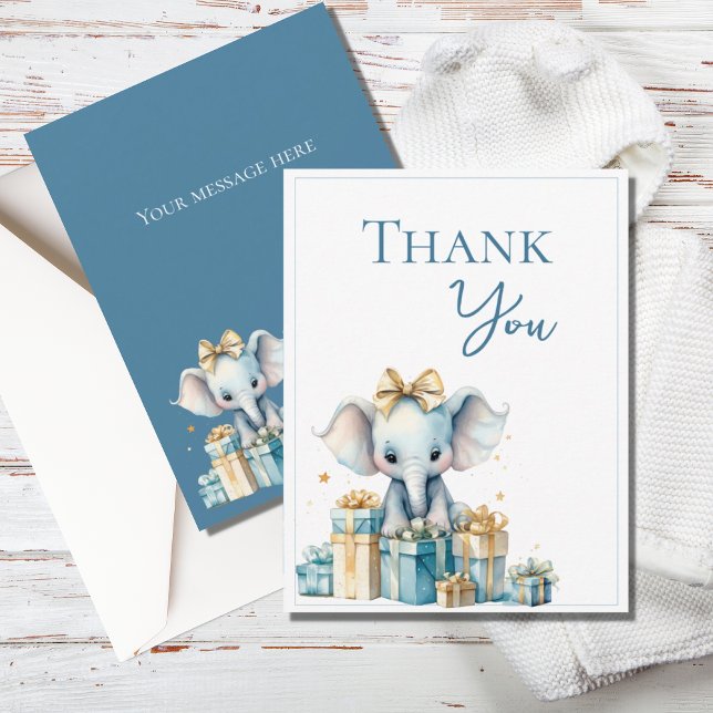 Blue Elephant Watercolor Baby Shower Tack Kort (Skapare uppladdad)