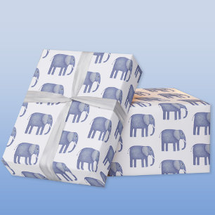 Blue Elephant Watercolor Presentpapper