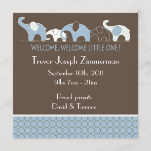 Blue Elephants Baby Announcement Meddelande