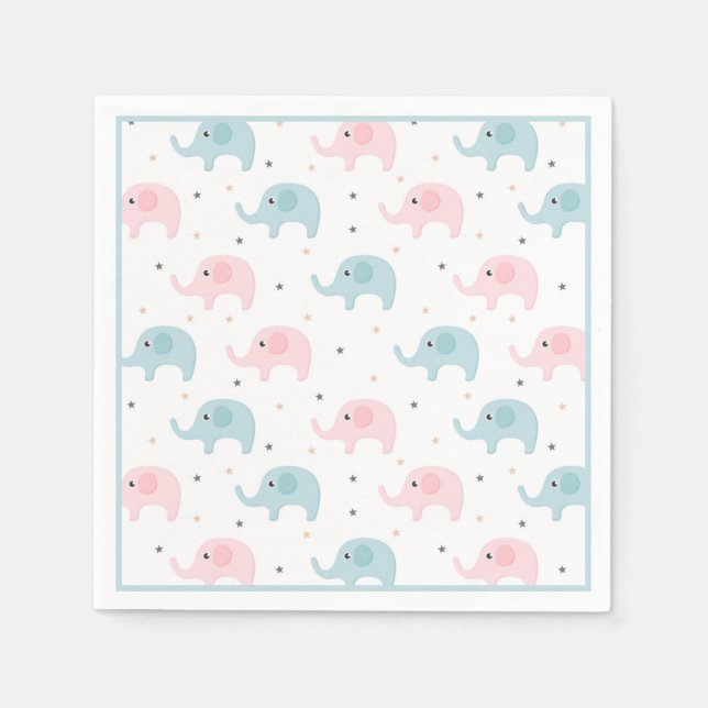 Blue Elephants Boy Shower Cute Cute Pappersservett (Framsidan)