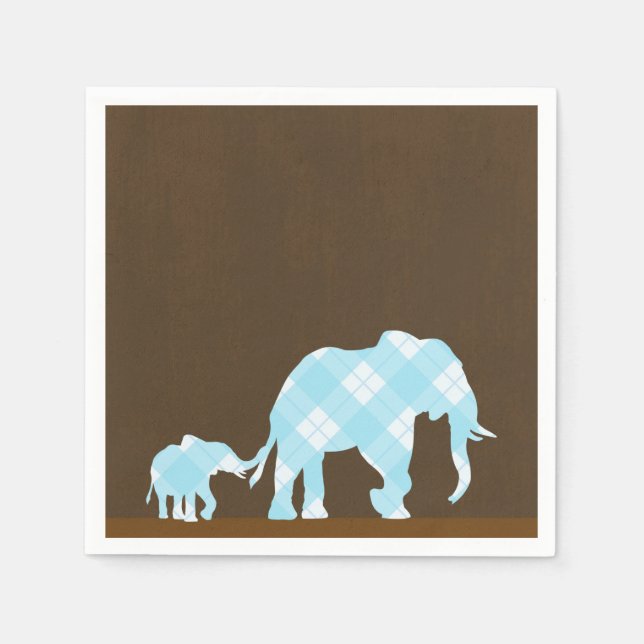 Blue Elephants Brown Trendig Modern Baby Shower Pappersservett (Framsidan)
