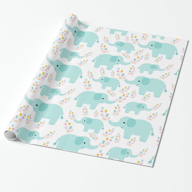 Blue Elephants Nursery Print Presentpapper (Utrullad)