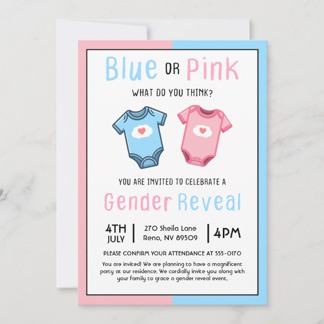 Blue eller Rosa What Do You Tänka Gender Reveal Inbjudningar (Framsida)