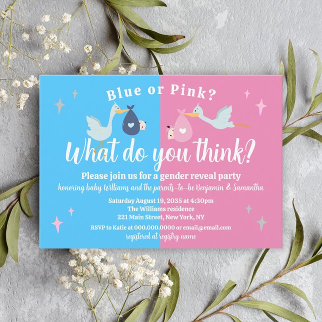 Blue eller Rosa What Do You Tänka Gender Reveal Pa Inbjudningar (Blue or Pink What Do You Think Gender Reveal Party Invitation
)