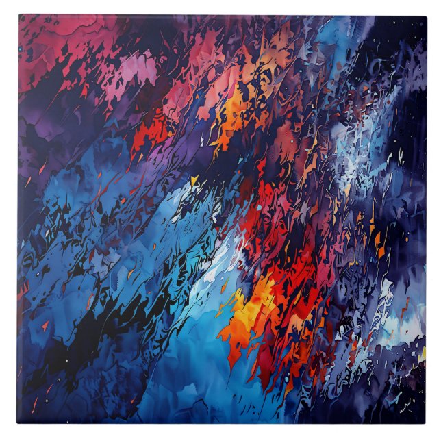 Blue Ember Blue Red Contemporary Abstrakt Art Kakelplatta (Framsidan)