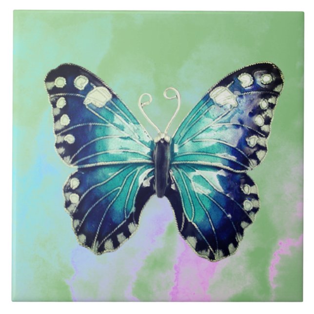 Blue Enamel Butterfly Kakelplatta (Framsidan)