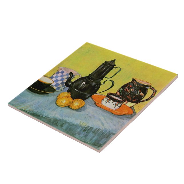 Blue Enamel Coffepot Earthenware Van Gogh Bra Kakelplatta (Sidan)