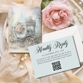 Blue Enchanted Carriage Fairytale Wedding QR Code OSA Kort