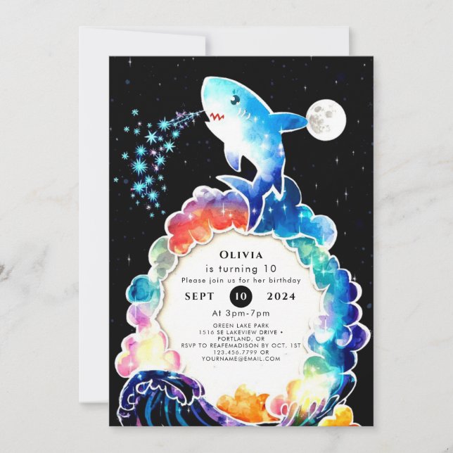 Blue Enchanted Kids Shark Birthday Inbjudningar (Framsida)