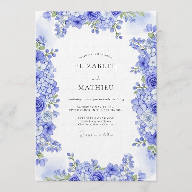 Blue Ethereal Botanical Wedding Inbjudningar (Framsida)