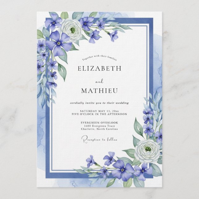 Blue Ethereal Floral Wedding Inbjudningar (Framsida)