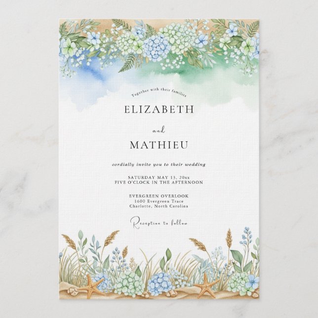 Blue Ethereal Flourish Wedding Inbjudningar (Framsida)