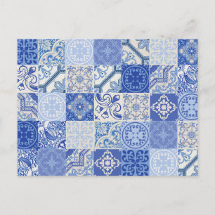 Blue Ethnic Boho Mediterranean Tiles Vykort