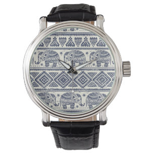 Blue Ethnic Elephant Mönster Armbandsur