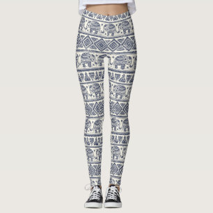 Blue Ethnic Elephant Mönster Leggings