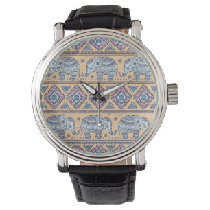 Blue Ethnic Elephant Tribal Mönster Armbandsur
