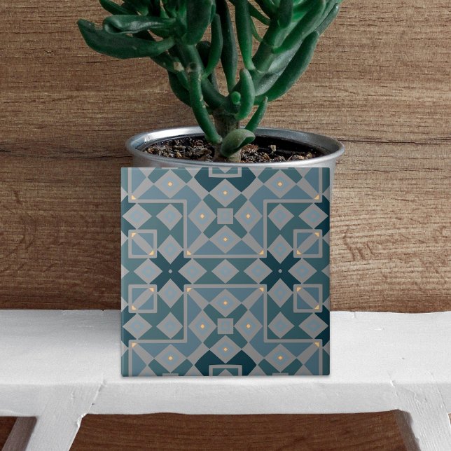 Blue Ethnic Patchwork Mosaic Geometric Mönster Kakelplatta (Skapare uppladdad)