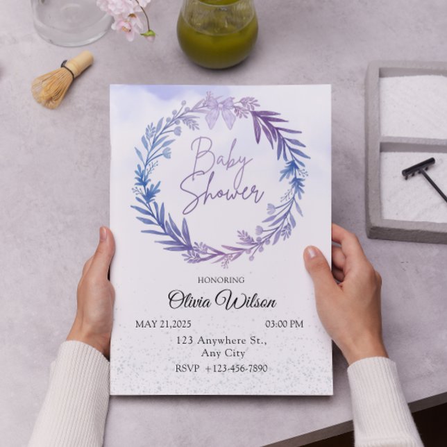 Blue Eucalyptus Blommigt Watercolor Baby Shower Inbjudningar (Skapare uppladdad)