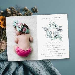 Blue Eucalyptus Fauna Kor Photo Baptism Inbjudan
