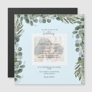 Blue Eucalyptus Foliage Photo Bröllop Magnetisk Inbjudningskort