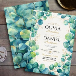 Blue Eucalyptus with Gold Botanical Accents Inbjudningar