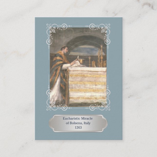 Blue Eucharistic Miracle Communion Prayer Card Visitkort (Framsida)